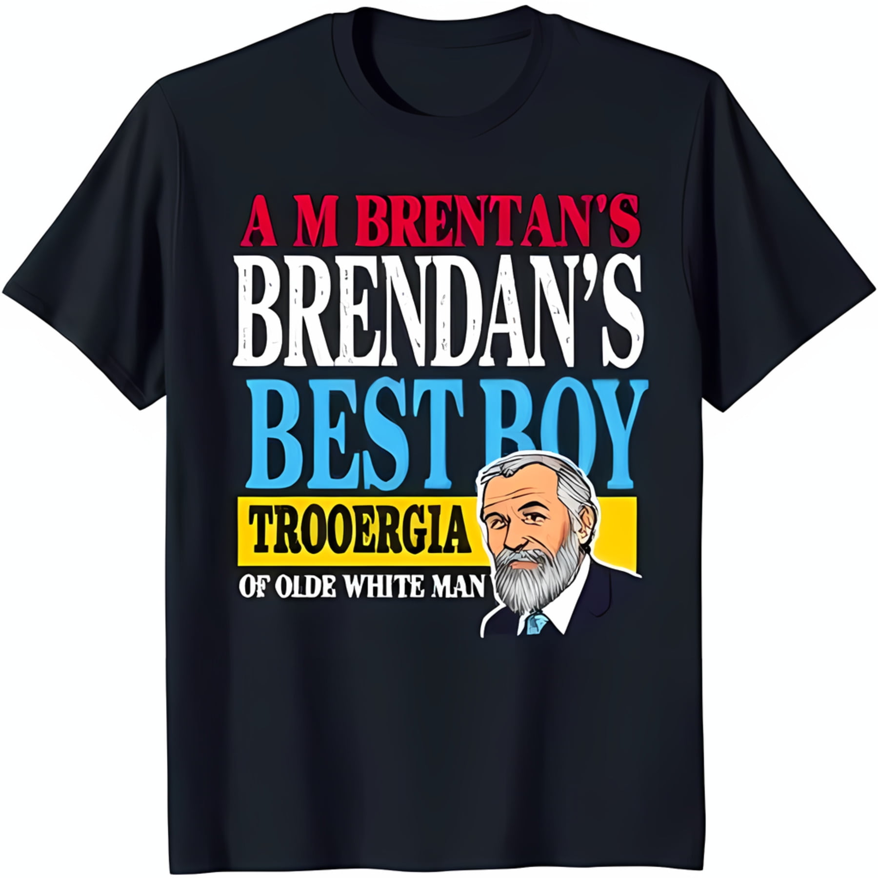 Black Neck TShirt with Unique White Graphic 'A M Brentan's Brendan's