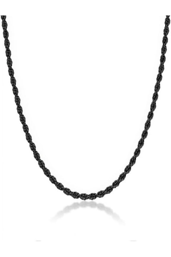 Black Necklace for Men Women 2mm Rope Chain 925 Sterling Silver Lobster Clasp Rope Chain for Women Black Chain for Men 20 Inch