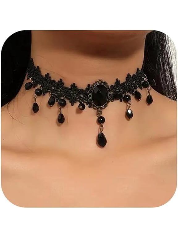 Black Necklaces for Women, Adjustable Layered Velvet Leather Lace Collar Necklace, Goth Jewelry Gifts.