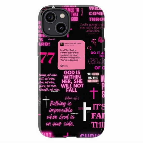 Black Neon Pink Christian Faith Phone Case, God Is Within Her Quote Cover for iPhone 17 16 15 14 13 12 11 Plus Pro Max Mini
