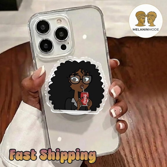 Black Nerd Girl Phone Grip, Melanin Girl Pop Grip, Afro Woman Phone Holder, Black Girl Aesthetic Phone holder, Cute Melanin Gift for Black