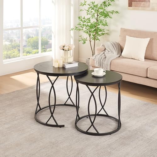 Black Nesting Coffee Table Set of 2, Round Coffee Tables for Living ...