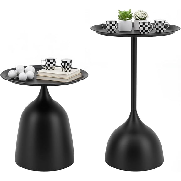 Black Nesting Tables, Round End Side Table Set of 2 | Pedestal Tables, 17'' & 23'' Height, For Living Room Bedroom Office, Sofa Side and Bedside Console