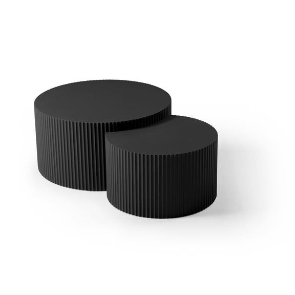 Black Nesting table set of 2 Round and Half Moon Shapes,No Need Assembly(Same Sku:W876P271183)