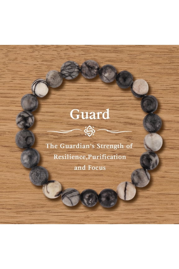 Black Net Stone Stretch Bracelet for Women and Men, Round Beads Natural Gemstone Healing Energy Unisex Jewelry Gift