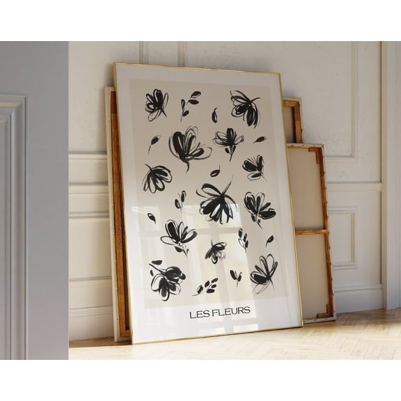 Black And Neutral Floral Print - Les Fleurs - French Bohemian Exhibition Poster - Modern Aesthetic Flower Art - Botanical Wall Art Wall Art, Modern Wall Decor, 12x18 UNFRAMED