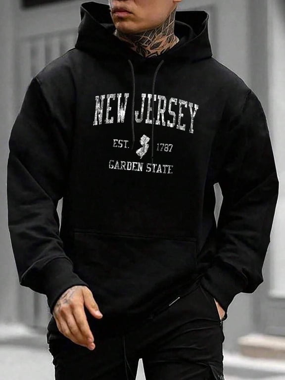 Black New Jersey Garden State Hoodie Men Women Vintage Distressed Pullover