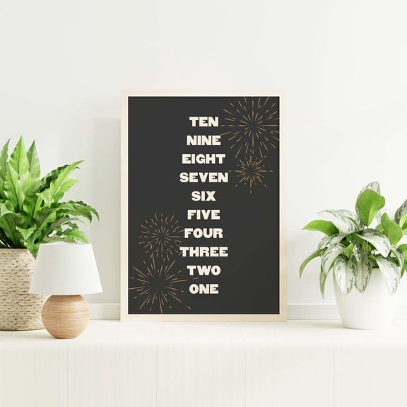 Black New Years Countdown Black And Gold Eve Party Holiday Wall Decorations, Stretched Canvas 8x10in