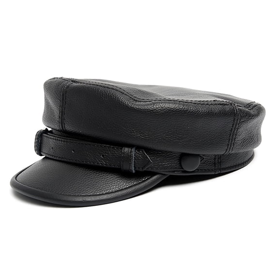 Black Newsboy Cap Men Cow Leather Flat Caps With Belt Casual Sailor Hat Male Luxury Autumn Winter Captain Hat ,Classic Design