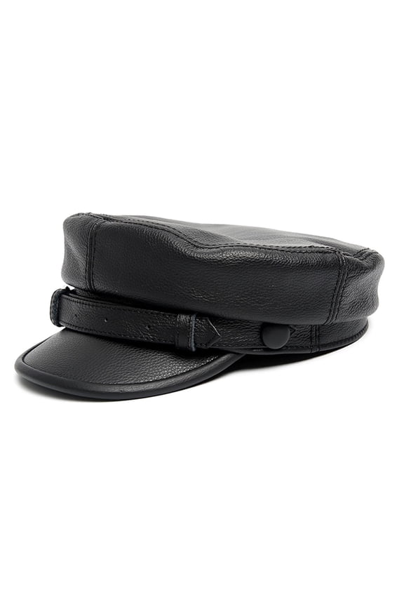 Black Newsboy Cap Men Cow Leather Flat Caps With Belt Casual Sailor Hat Male Luxury Autumn Winter Captain Hat ,Fashion