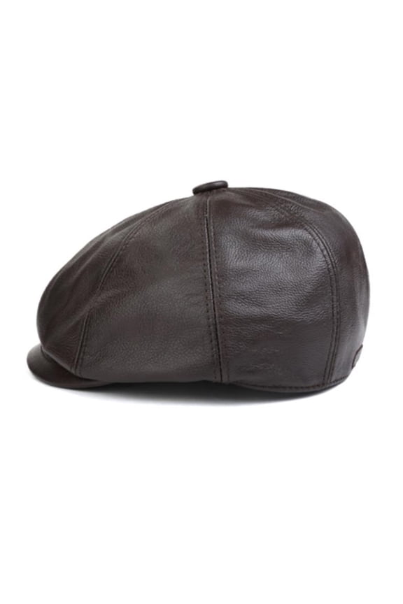 Black Newsboy Cap Men Winter Flat Hat Real Leather Cowhide Retro Thicken Warm Casual Male Octagonal Cap ,Fashion