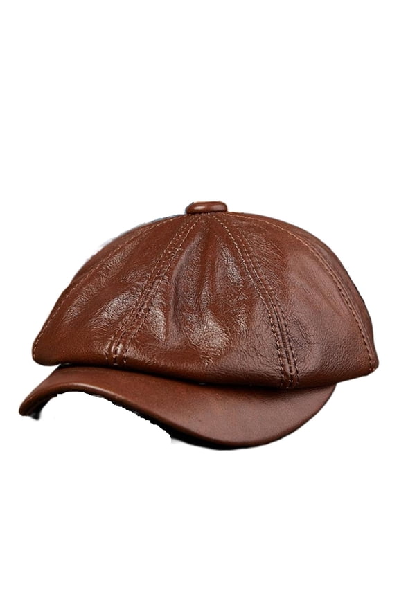 Black Newsboy Hats For Men Genuine Cowskin Leather Octagonal Cap Male Autumn Winter Fitted Vintage Duckbill Hats Beret ,Soft Feel