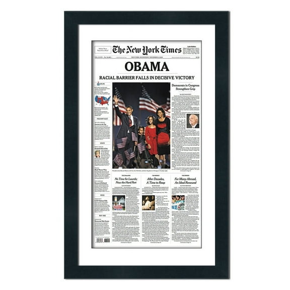 Black Newspaper Frame with Mat - Made to Display Media Measuring 11x22 inches