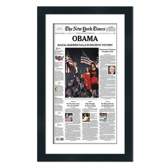 Black Newspaper Frame with Mat - Made to Display Media Measuring 12x22 inches