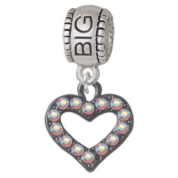 Black Nickel Plated AB Crystal Open Heart - Big Sister Charm Bead