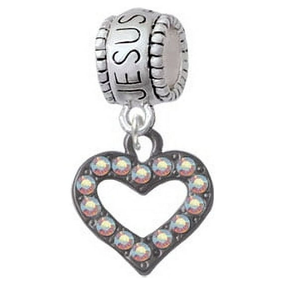 Black Nickel Plated AB Crystal Open Heart - Jesus Loves Me Charm Bead