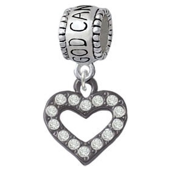 Black Nickel Plated Crystal Open Heart - God Can Charm Bead
