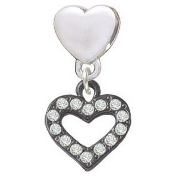 Black Nickel Plated Crystal Open Heart - Heart Charm Bead