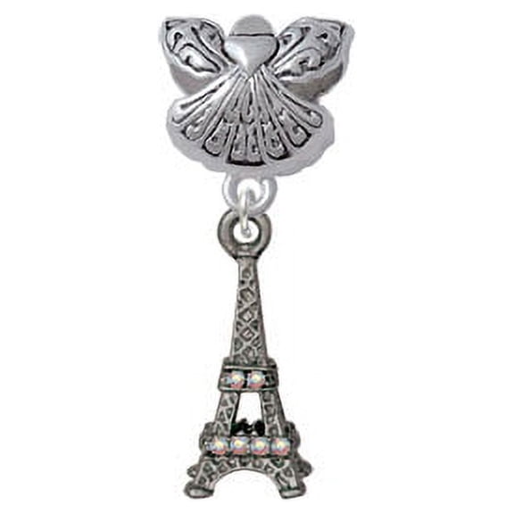 Black Nickel Tone AB Crystal Eiffel Tower - Guardian Angel Charm Bead