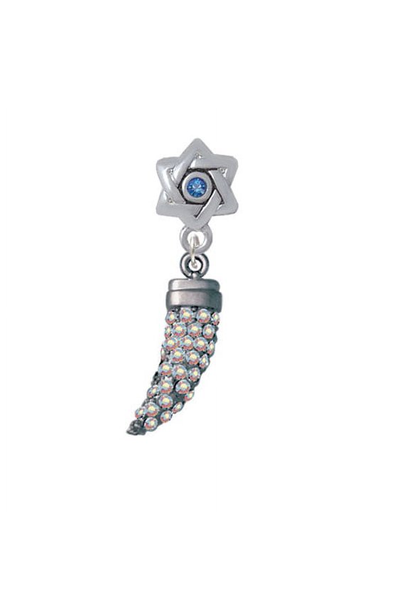 Black Nickel Tone Large AB Crystal Sabre Tooth - Star of David with Blue Crystal Charm Bead