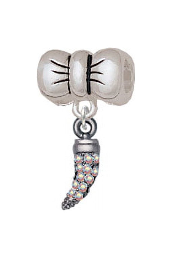 Black Nickel Tone Small AB Crystal Sabre Tooth - Bow Charm Bead