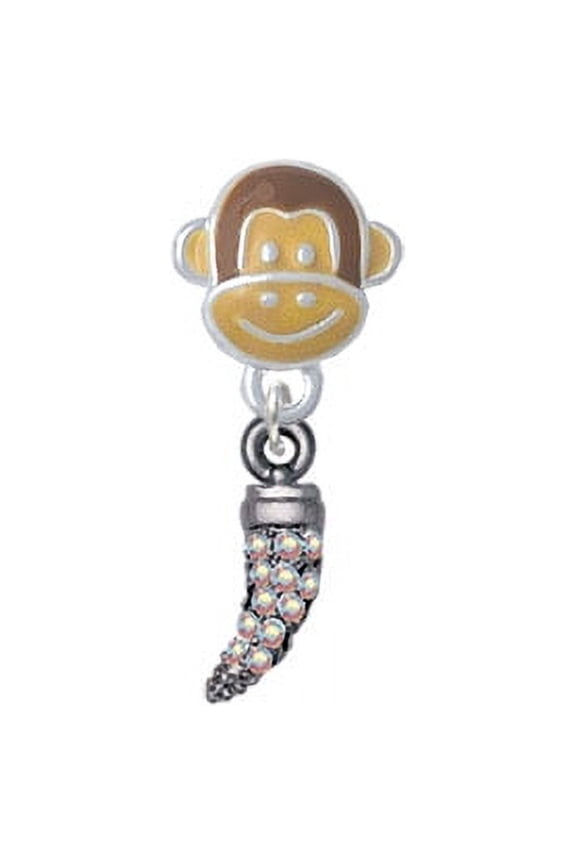 Black Nickel Tone Small AB Crystal Sabre Tooth - Monkey Face Charm Bead