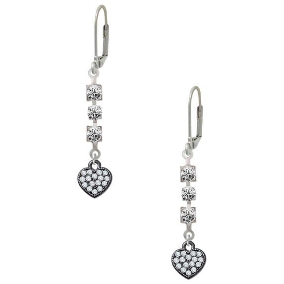 Black Nickeltone Clear Crystal Heart Crystal Madison Leverback Earrings