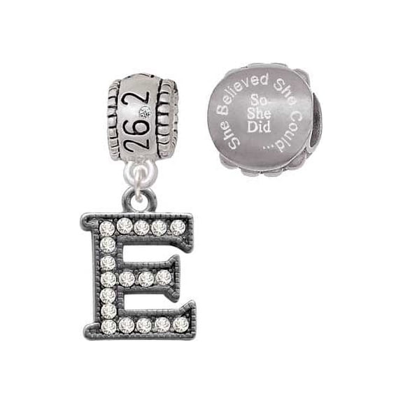 Black Nickeltone Crystal Initial - E - Beaded Border - 26.2 Marathon Run She Believed She Could Charm Beads (Set of 2)