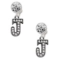 thumbnail image 1 of Black Nickeltone Crystal Initial - J - Beaded Border - Clear Crystal Clip On Earrings, 1 of 3