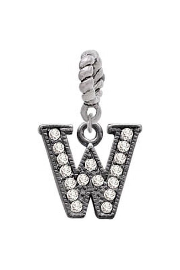 Black Nickeltone Crystal Initial - W - Beaded Border - Rope Charm Bead