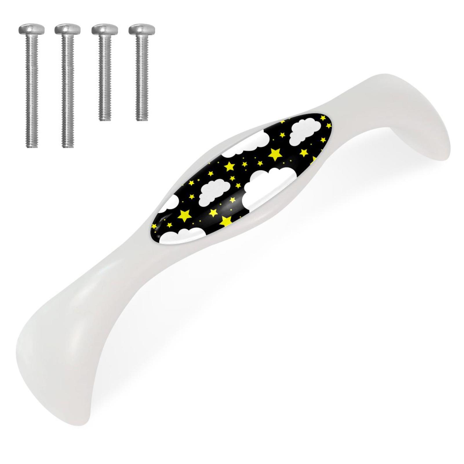 Black Night Sky Knob 4 Pack Arched Drawer Pulls Crystal Glass White