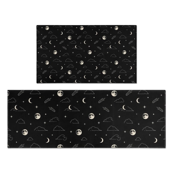 Black Night Sky Pattern Kitchen Rugs Sets Of 2,Anti Fatigue Kitchen Mat Rugs Non Slip Washable,Decorative Kitchen Floor Mats for Kitchen,Sink,Laundry,17"x30"+17"x47"