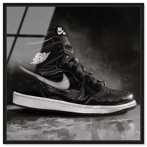 Black Night Sneaker Framed High-Gloss Acrylic Glass Wall Art Sneaker Head Prints by Art Remedy, Black Frame, 16 x 16