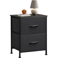 thumbnail image 1 of Black Night Stand Small Dresser with 2 Drawers and Wooden Top Bedside Table with Fabric Bins End Table for Bedroom Closet Entryway College Dorm Charcoal Black, 1 of 7