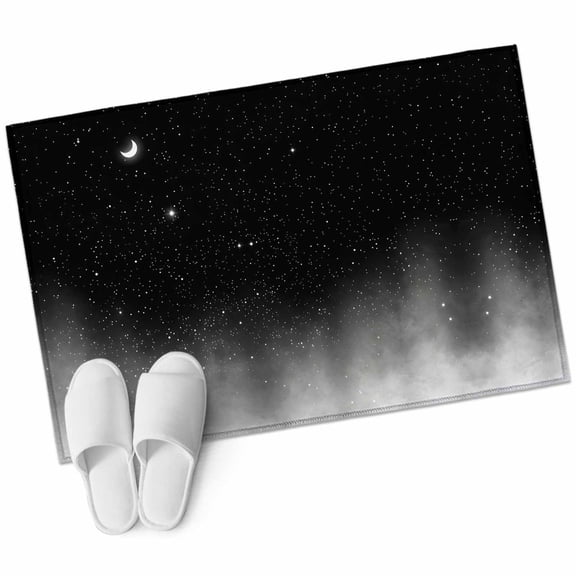 Black Night Stars Bathroom Rug Washable 2x3 Entryway Rug Non Slip Moon Grey Gradient Cloud Fog Front Door Mat Low Pile Indoor Doormat Throw Floor Carpet for Kitchen Bedroom Entrance