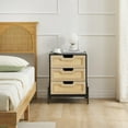 thumbnail image 1 of Black Nightstand with 3 Natural Rattan Drawers, 25" Tall Rattan Nightstand, Bo ho Mid Century Modern End Table Side Table with Storage Drawers for Bedroom, Living Room, 1 of 8