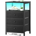 thumbnail image 1 of Black Nightstand with Charging Station, LED Night Stand with 2 Fabric Drawers, Bedside Table with USB Ports and Outlets, Nightstand for Bedroom Modern, 1 of 10