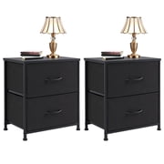 Black Nightstand Set of 2, Bedside Table with 2 Fabric Drawers & Wood Top for Bedroom, Small Spaces & Dorm