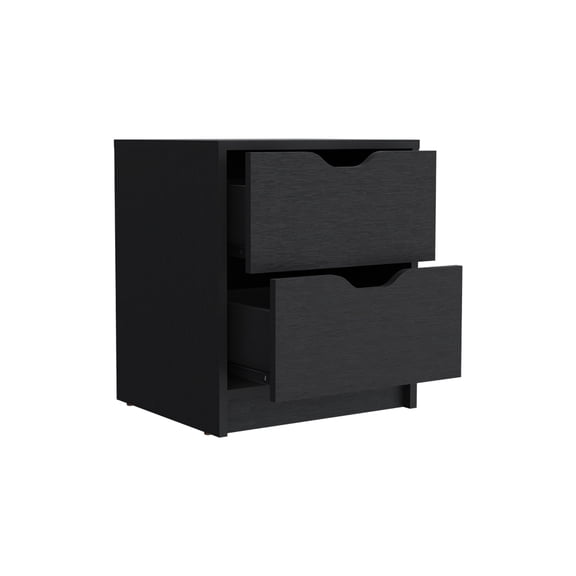 Black Nightstand With Two Drawer Compartments, Versatile For Any Bedroom, Assembly Required, Particle Board, 19.15 In. Tall, 16.26 Wide, 14.7 Deep Drawers, Look, Decor, Ready To Assemble, Height,