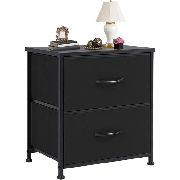 Nightstand Small Dresser with 2 Fabric Drawers Side Tables  End Table Bedside Storage Furniture for 20 inch Tall Night Stand for Entryway, College Dorm, Classic Black