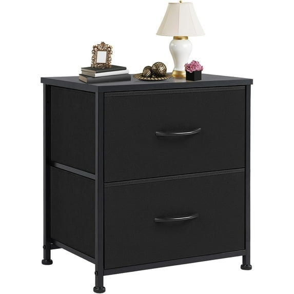 Nightstand Small Dresser with 2 Fabric Drawers Side Tables End Table Bedside Storage Furniture for 20 inch Tall Night Stand for Entryway, College Dorm, Classic Black