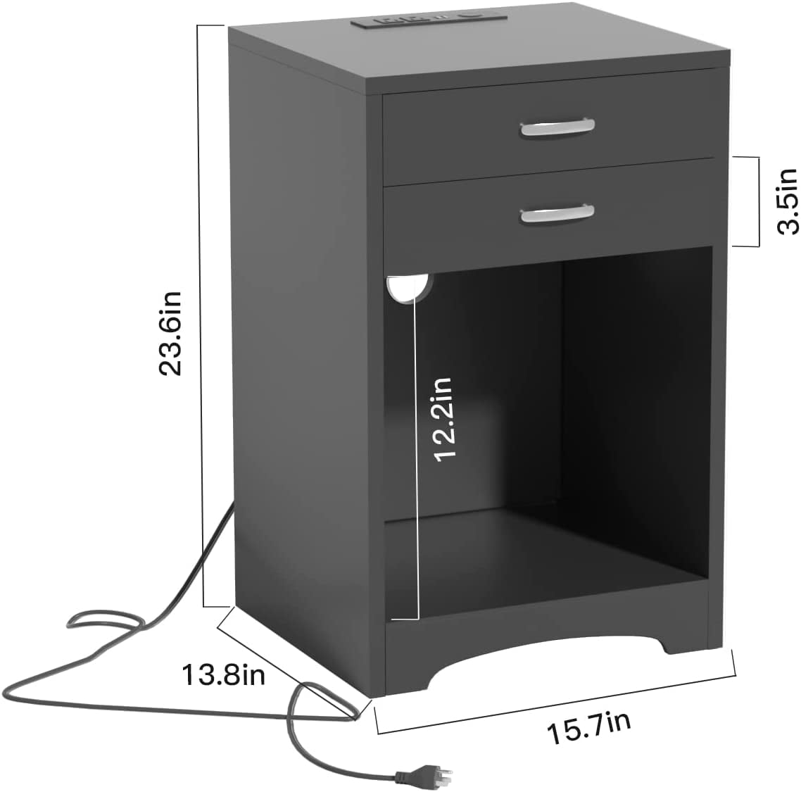 Black Nightstand with Wireless Charging Station and RGB Lights, Sofa