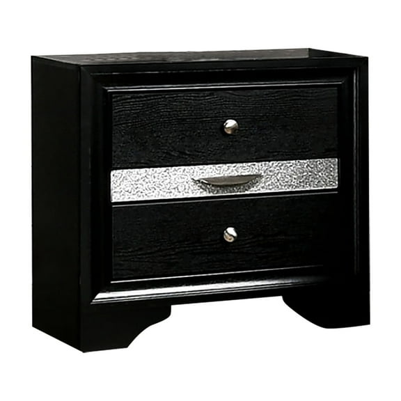 Black Nightstand With 3 Drawers & Silver Accents, Bedroom Furniture Choice , Ideal For Decoration