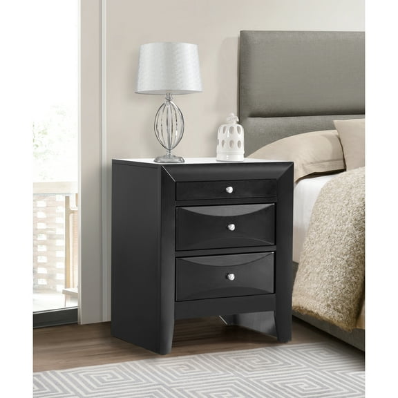 Black Nightstand With Drawers - 28"h X 23"w 17"d, No Assembly, Bedroom Item Chic Nightstand: 28" H 23" W 17" D, 3 Drawers, Allure