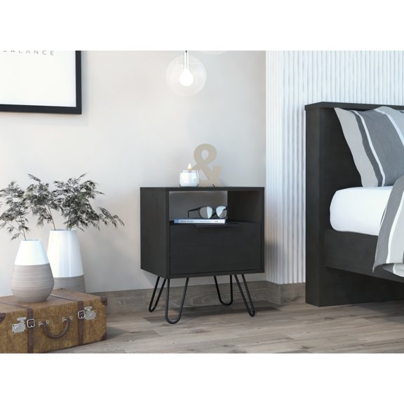 Black Nightstand With Industrial Chic And Storage Space Stylish Lines Functional