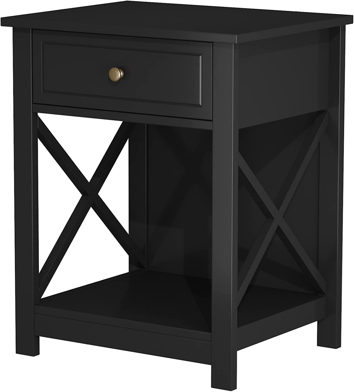 Black Nightstand XDesign, Modern Bedside Table with Drawer Storage