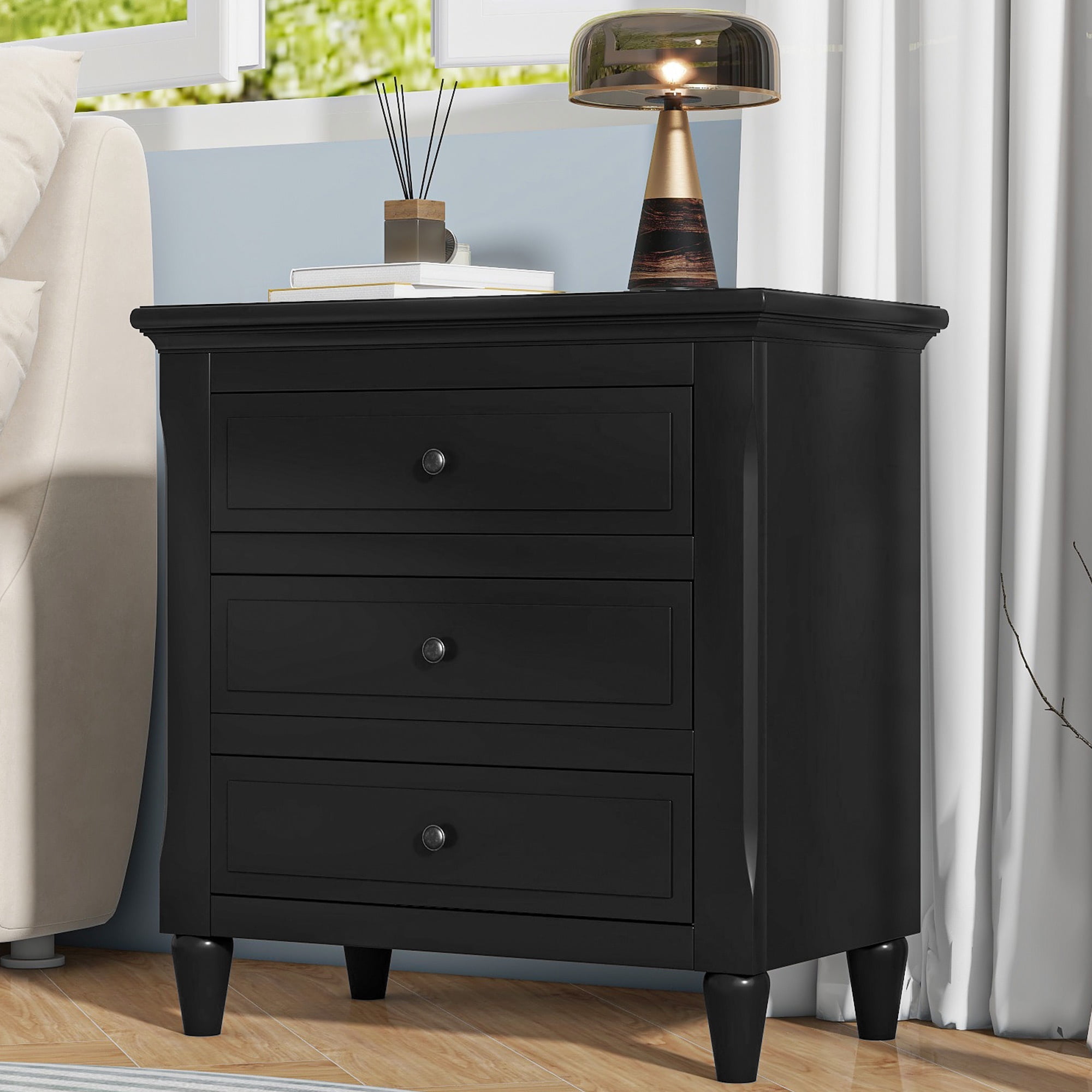Black Nightstand for Bedroom, Atumon Nightstand with 3 Drawers, Wood Bedside Table, Modern Nightstand Furniture for Bedroom, 28"L x 16.9"W x 28"H - Walmart.com