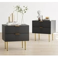 thumbnail image 1 of Black Nightstand for Bedroom, Fluted Night Stand Set of 2, Mid Century Modern Bedside Table with Gold Metal Legs, 1 of 7