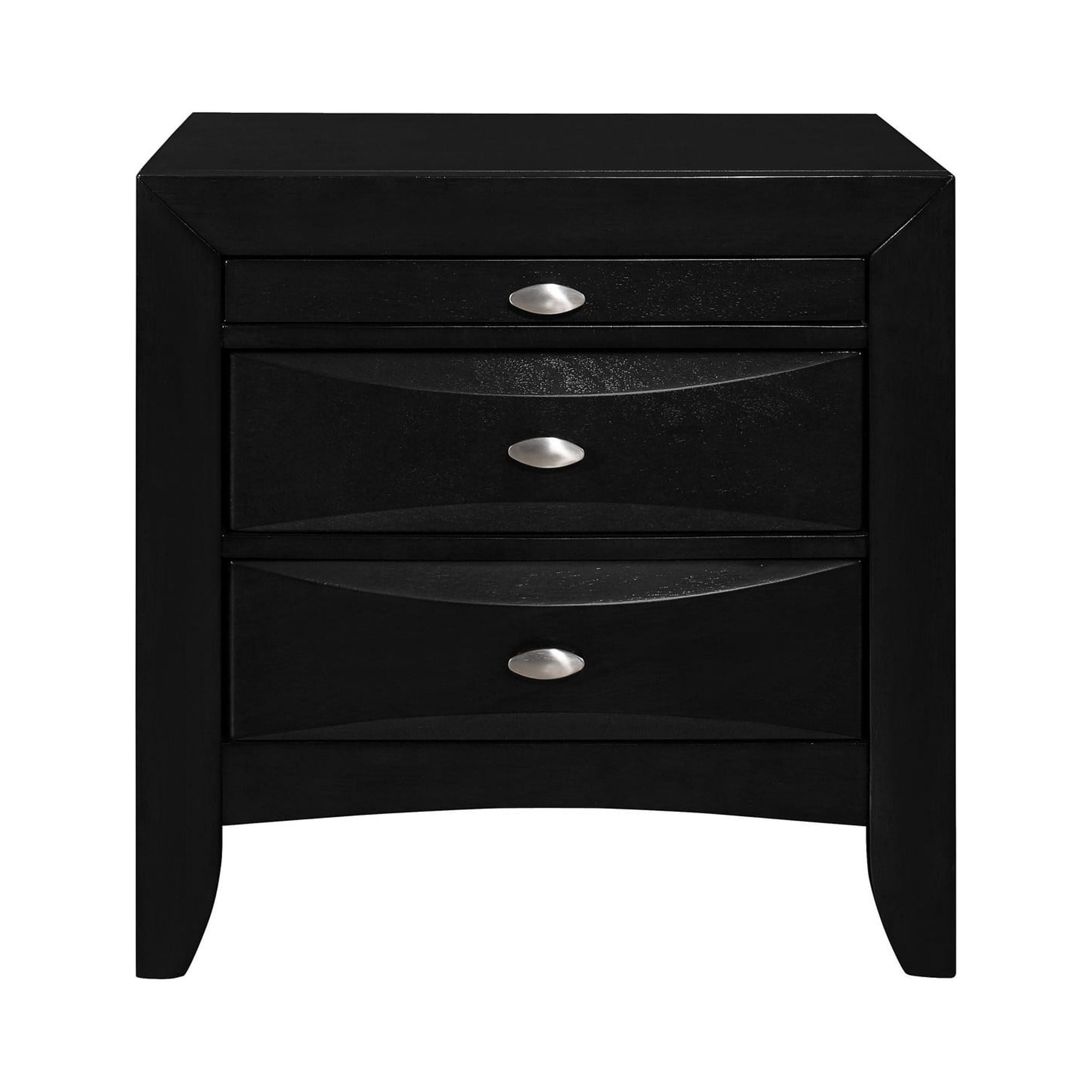 Black Modern Nightstand with 2 Chambered Drawers