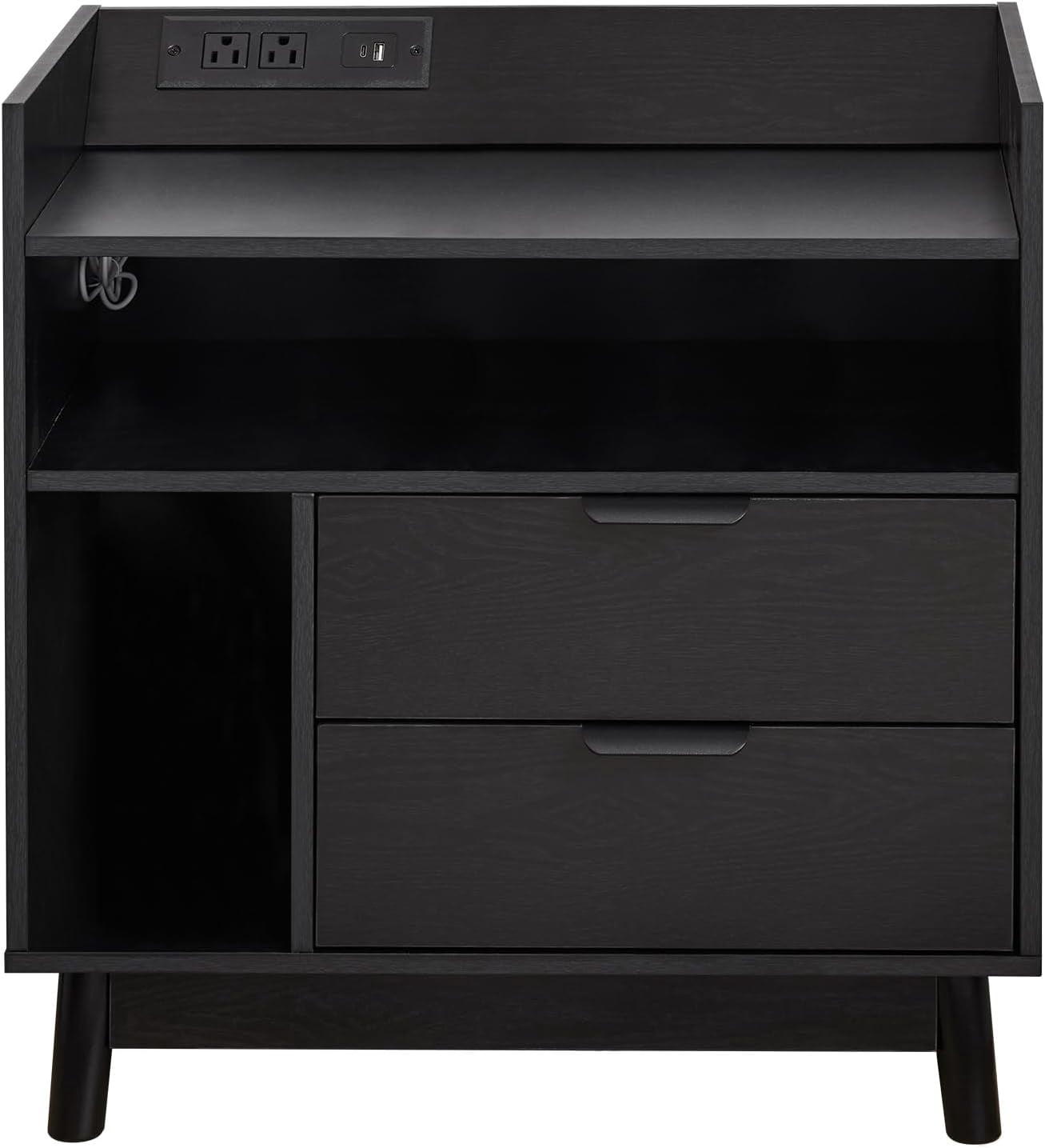 Black Nightstand with Charging Station,LED Night Stand with Drawers ...